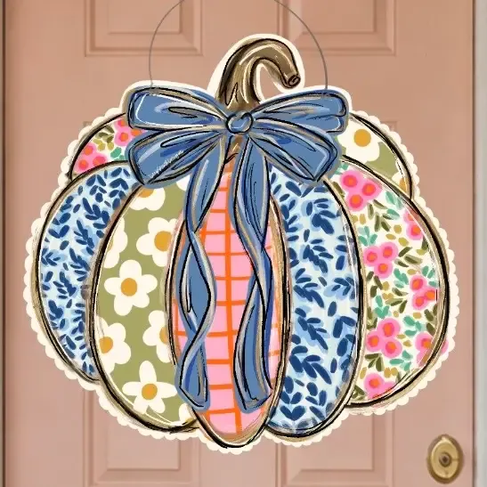 VG Patchwork Pumpkin Door Hanger