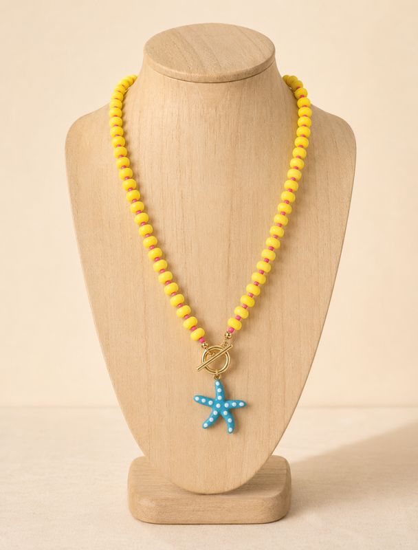 Yellow Beaded Necklace W/ Starfish Pendant