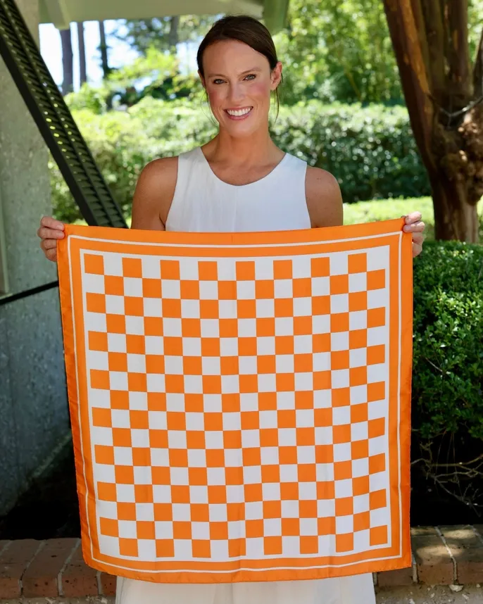 Calloway Checked Scarf Medium-Orange White