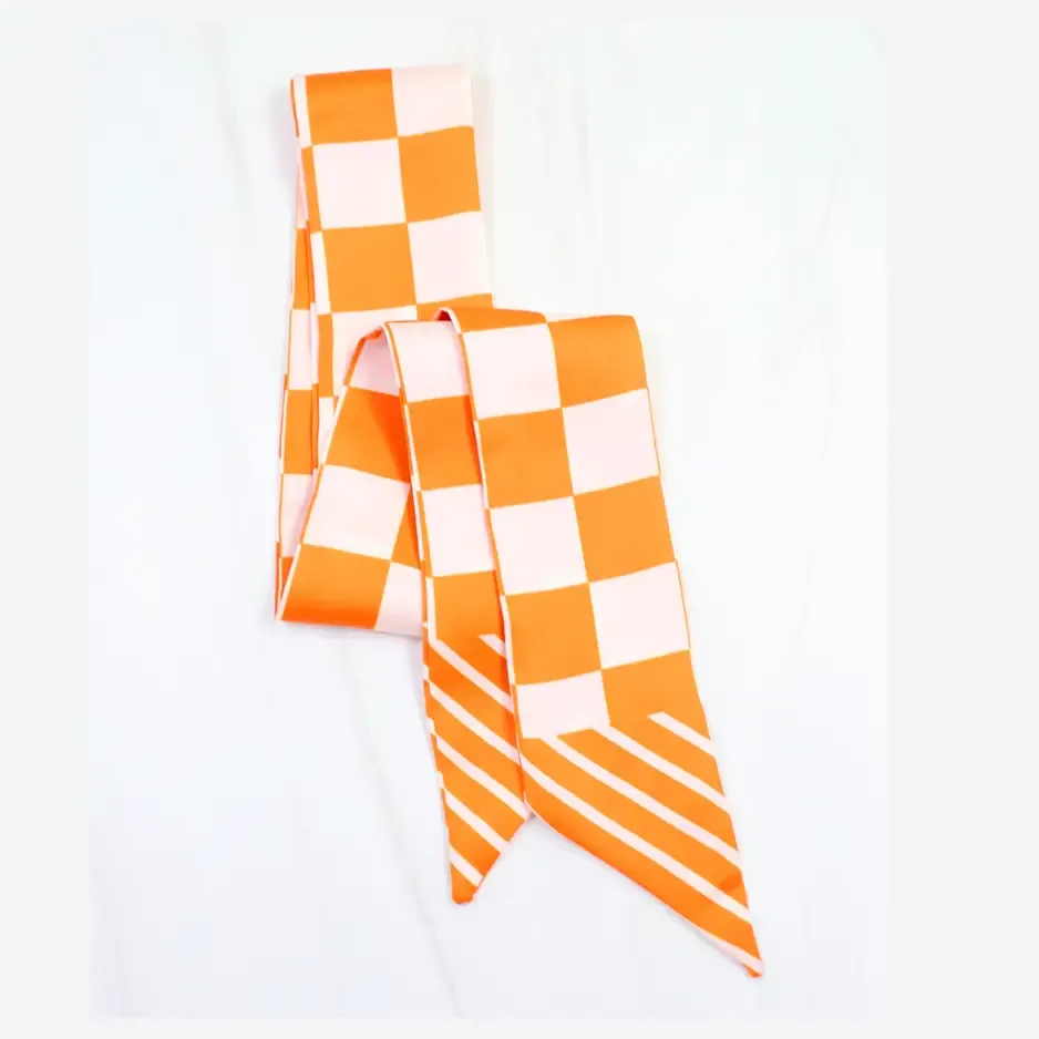 Calloway Checked Skinny Scarf-Orange White