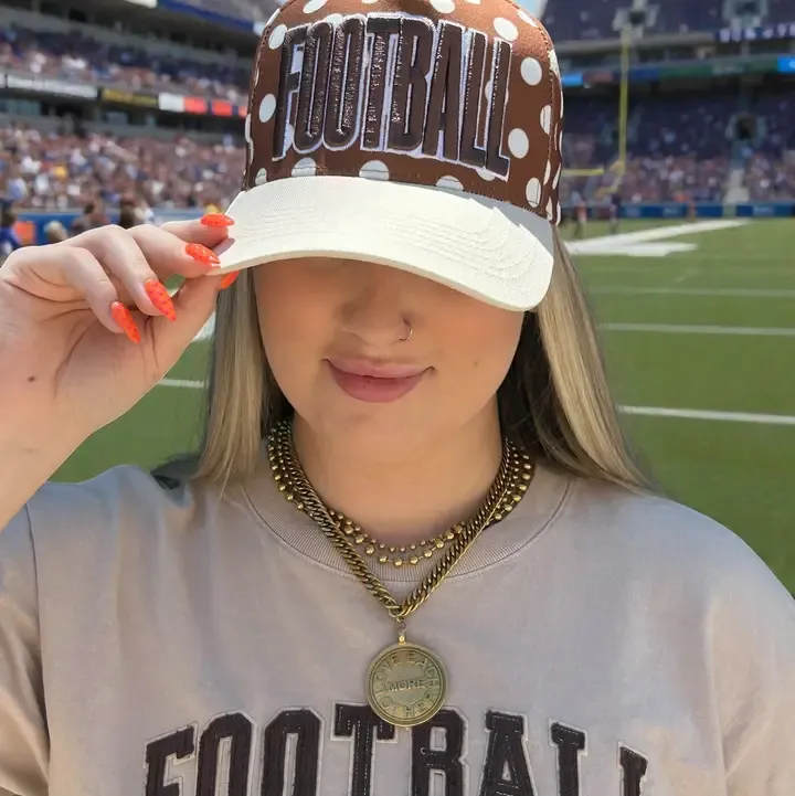 Brown Football White Polka Dot Cap