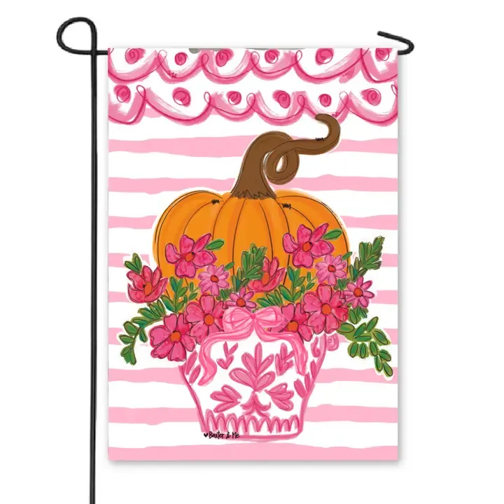 VG Pretty Pink Scallop Pumpkin Garden Flag