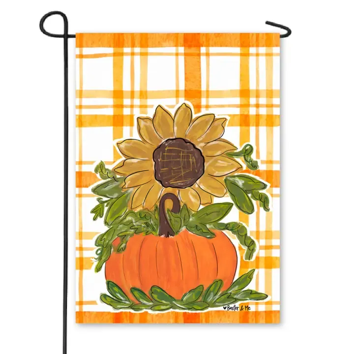 VG Sunflower Pumpkin Plaid Garden Flag