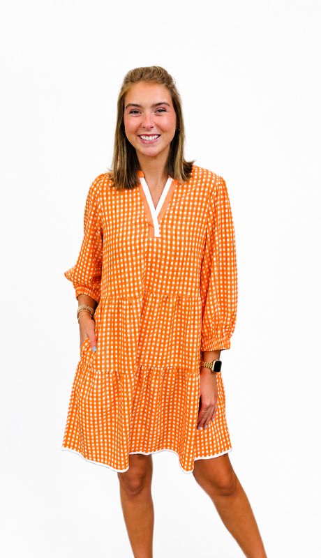 Cooper Gingham Dress-Orange/White