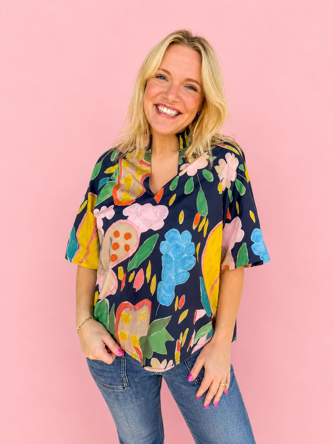 RM Puff Sleeve Floral V-Neck