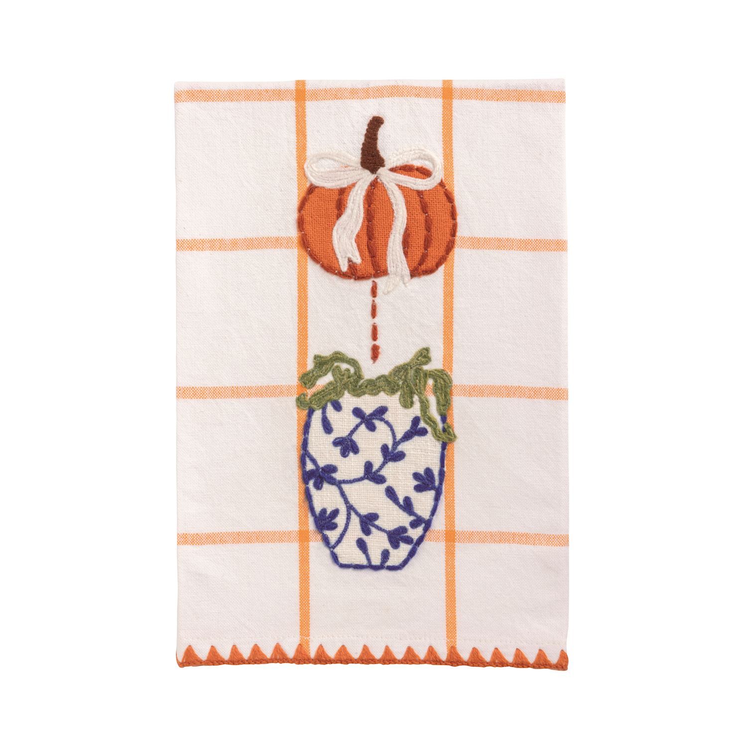 Orange Windowpane Pumpkin Applique Topiary Towel