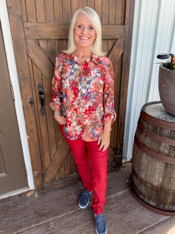 Multi Cinched Button Front Top