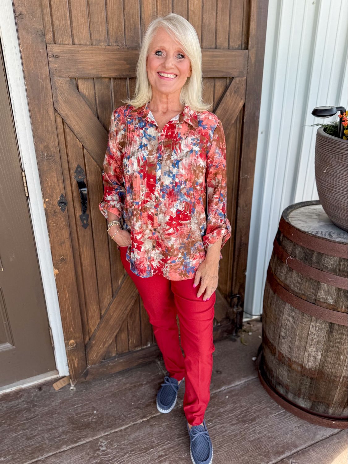 Multi Cinched Button Front Top