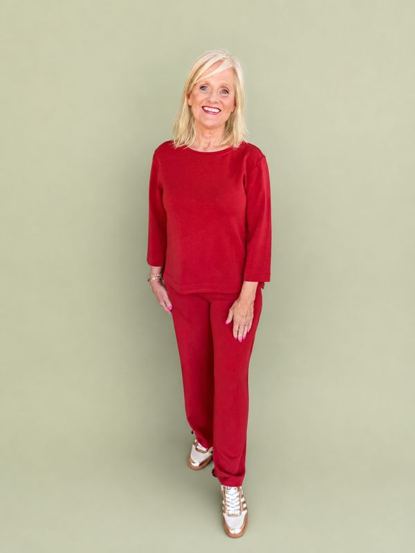 Brick Wide Leg Knit Ankle Pant