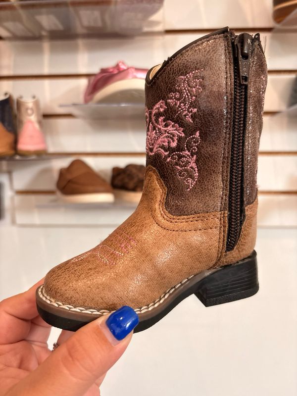 Girls Pink Detail Brown Boots