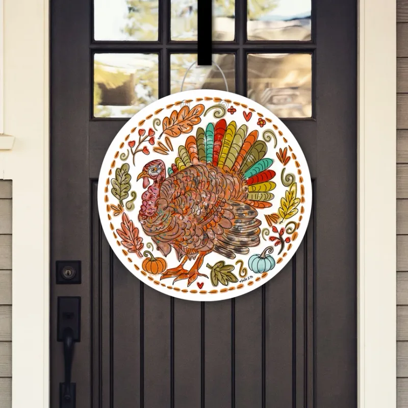VG Colorful Feather Turkey Door Hanger