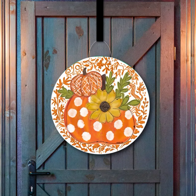 VG Orange Chinoiserie Harvest Pumpkin Door Hanger