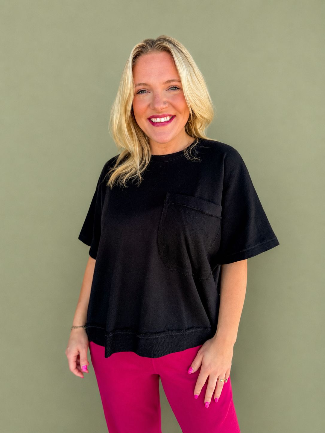 BC Offset Raw Edge Pocket Tee-Black