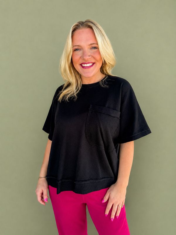 BC Offset Raw Edge Pocket Tee-Black