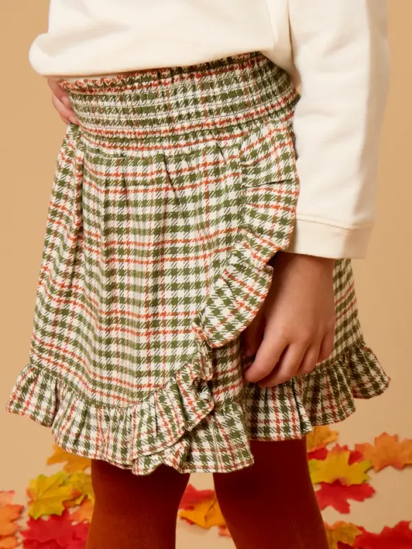 Girls Classic Dusty Olive Houndstooth Skort