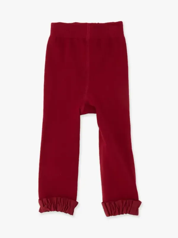 Girls Dark Cherry Footless Ruffle Tights