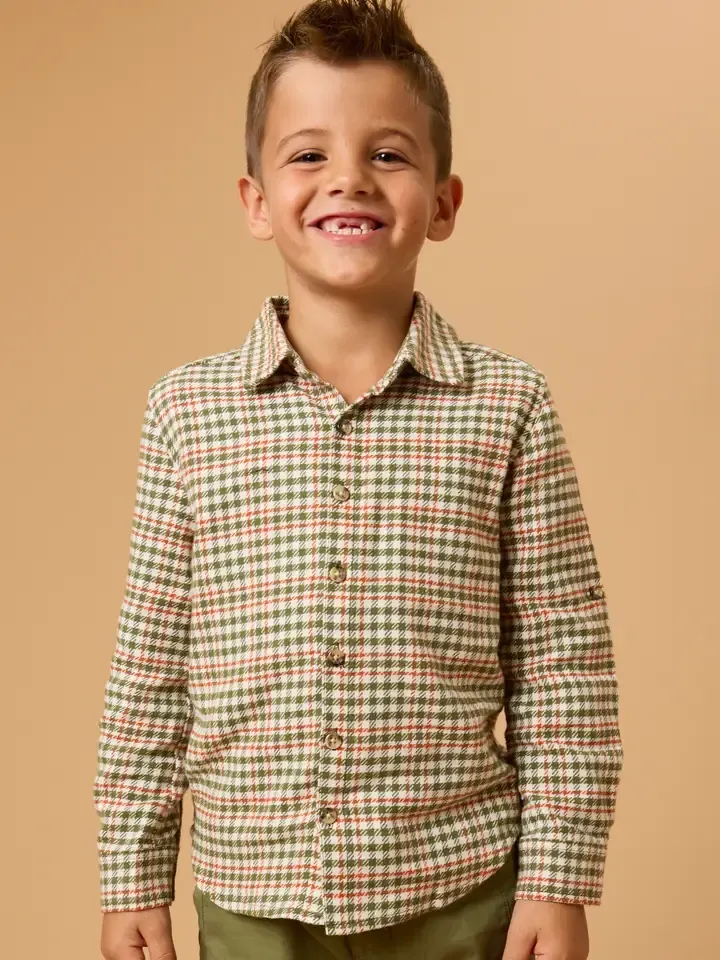 Boys Classic Dusty Olive Houndstooth Button Down