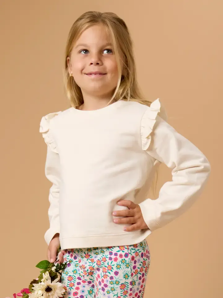 Girls Ivory Knit Flutter Sweatshirt
