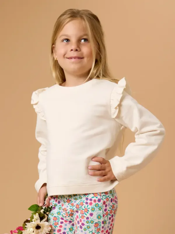 Girls Ivory Knit Flutter Sweatshirt