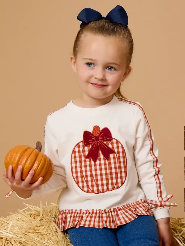Girls Pumpkin Bow Sweatshirt