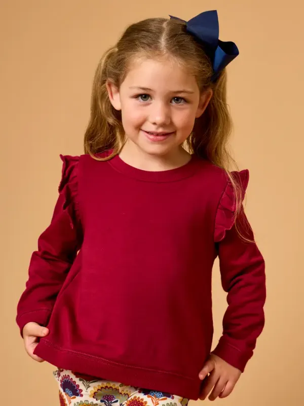 Girls Dark Cherry Flutter Sweatshirt
