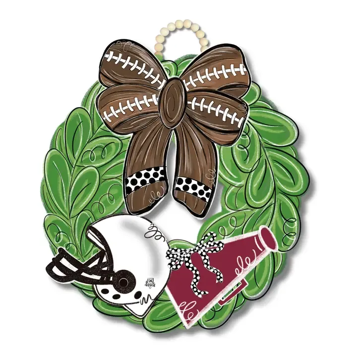 Maroon &amp; White Football Wreath Door Hanger
