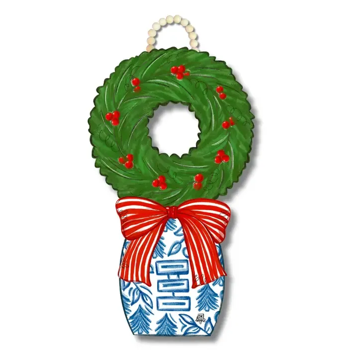 Blue &amp; White Wreath Topiary Hanger