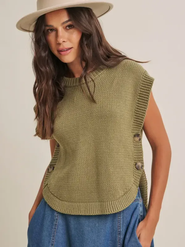 Everyday Essential Sweater Vest Top-Olive