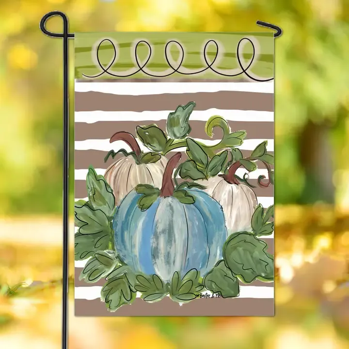 VG Striped Harvest Blue &amp; White Garden Flag