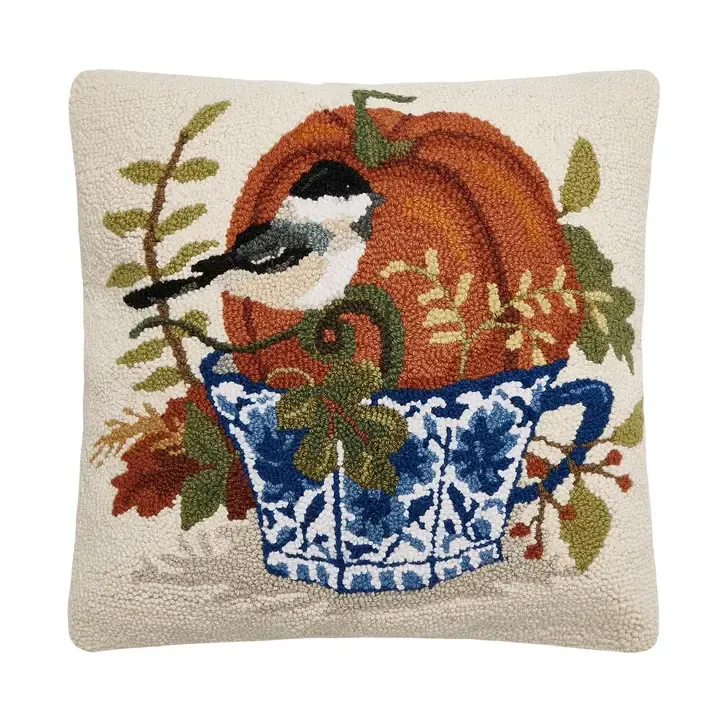 VG Fall Birds w/Teacups Hook Pillow