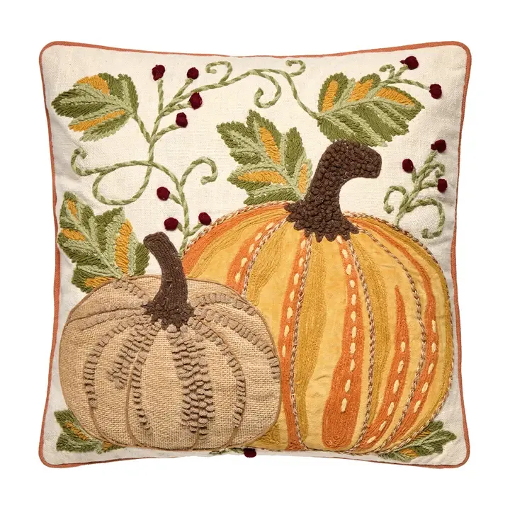 VG Harvest Pumpkin Duo Emb PIllow