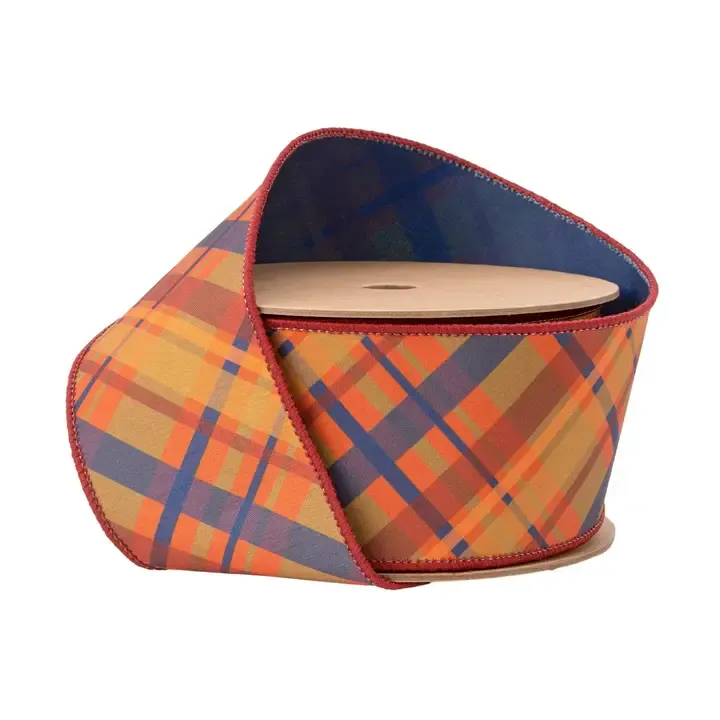 VG Fall Bais Plaid Blue/Orange 2 1/2" Wired Ribbon