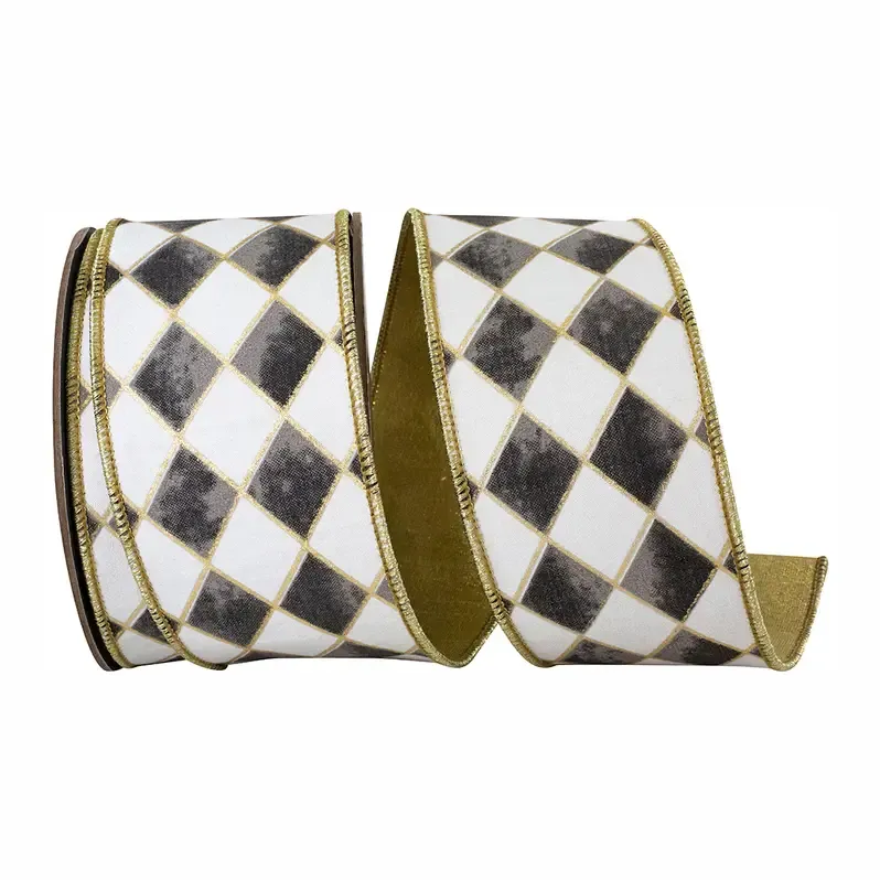 VG Harlequin Diamond Glided Deluxe Black 2 1/2" Wired Ribbon