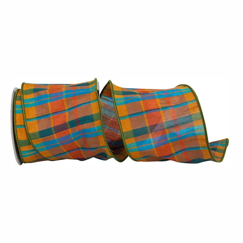 VG Brown Tierra Plaid Sunset 4" Wired Ribbon