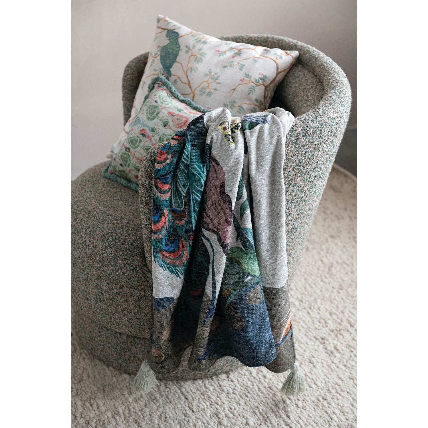 DG2108-Peacock Birds &amp; Botanicals Printed Throw