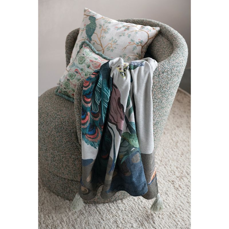 DG2108-Peacock Birds &amp; Botanicals Printed Throw