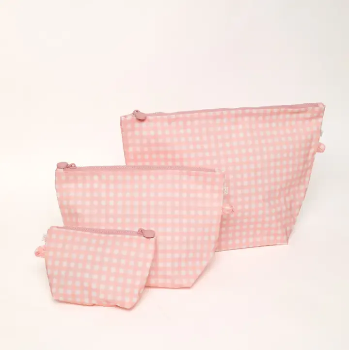 Easy Clean Pouch Set of 3-Pink Gingham