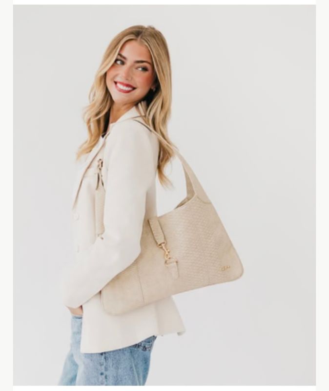 RM Cream Amie Snake Embossed Shoulder Bag