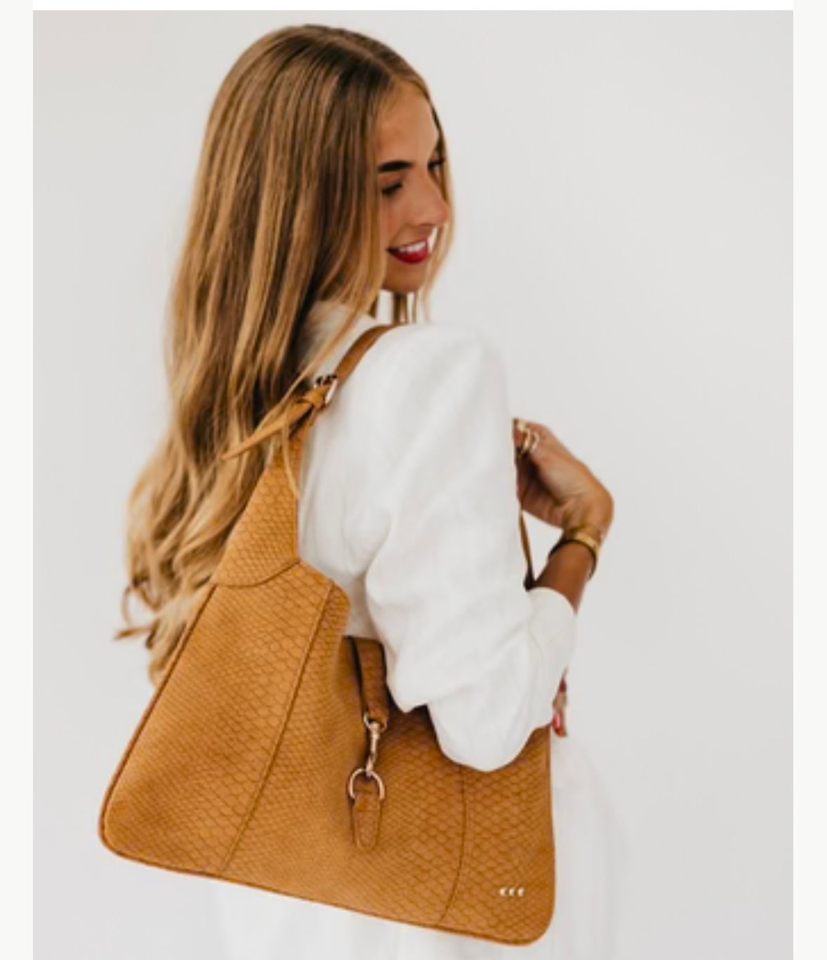 RM Brown Amie Snake Embrossed Shoulder Bag