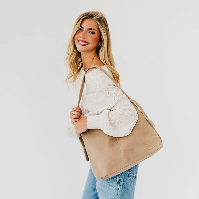 RM Cream Evie Suede Hobo Shoulder Bag-Taupe