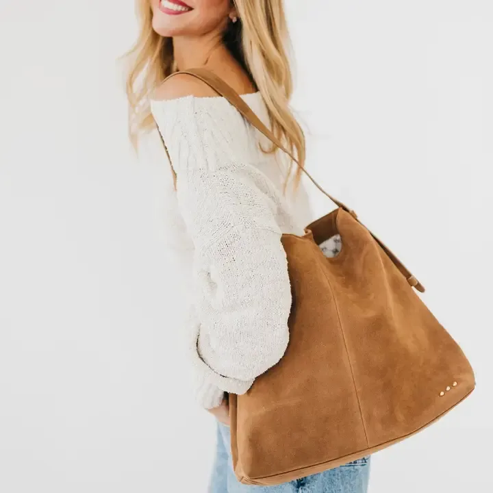RM Brown Evie Suede Hobo Shoulder Bag-Camel