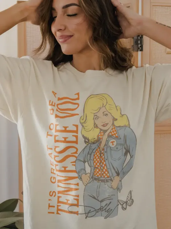 Dolly Parton Vols Game Day Mascot Off White Thrifted Tee