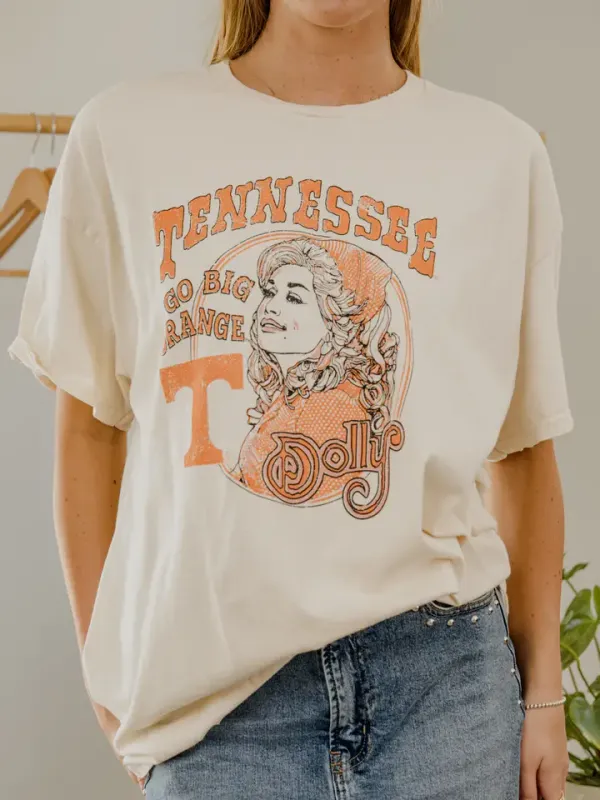 Dolly Parton Vols Go Big Orange Scarf Off White Thrifted Tee