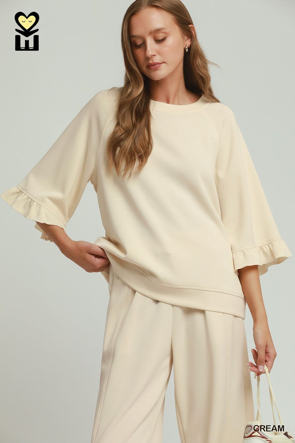 Cream Ruffle Sleeve Top