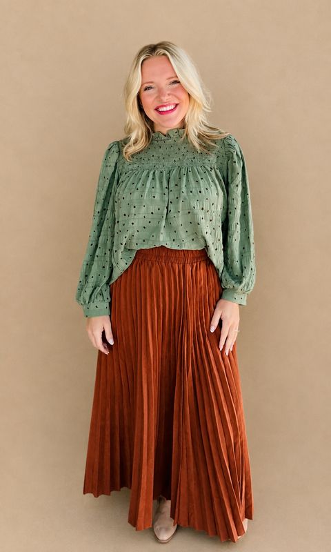 CH Olive Dot Smocked Top