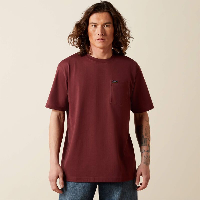Rebar Cotton Strong Pocket Tee-Burgundy