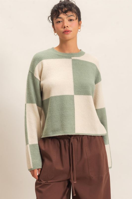 CH The Check Sweater-Sage Green