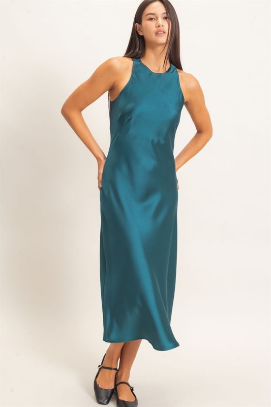 CH Satin Midi Dress-Dark Teal