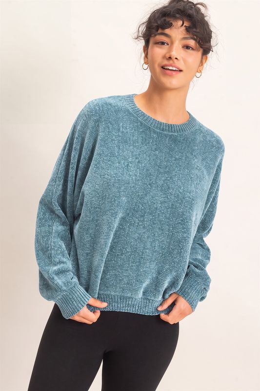 CH Ridge Chenille Sweater-Dusty Blue
