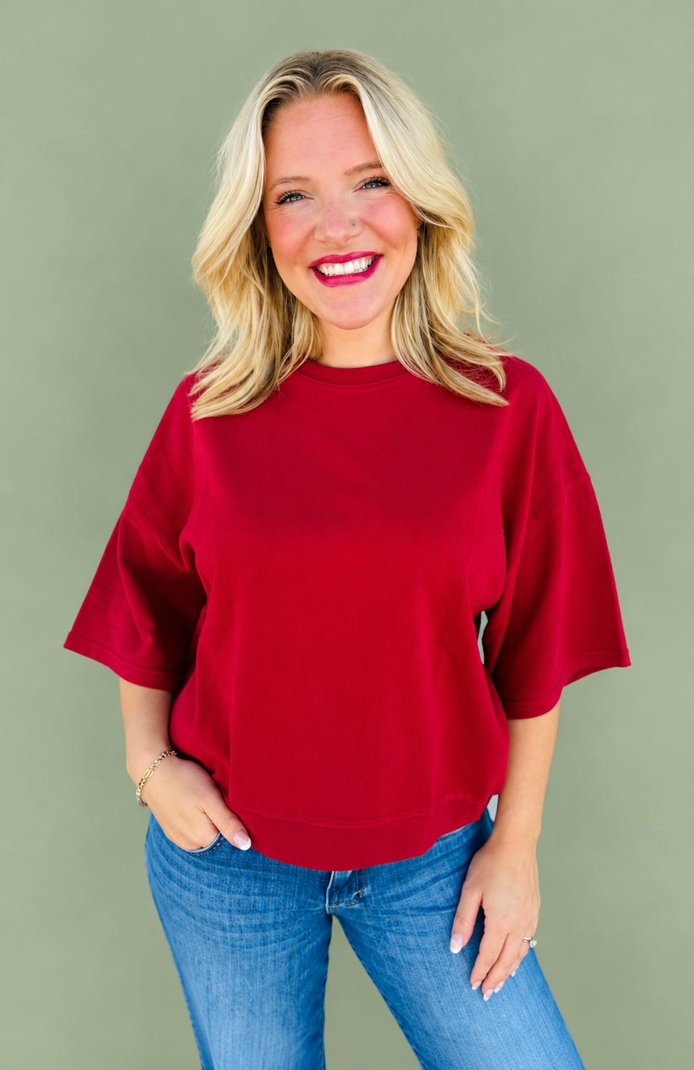CH Got to Laugh Top-Dark Red